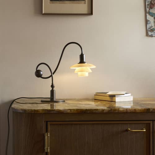 Lampe de table PH 1/1 Piano / Orientable - Édition limitée 2026 - Louis Poulsen - Terracotta poudré / laiton bruni - Laiton bruni, Verre soufflé bouche