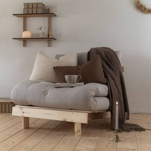 Fauteuil convertible Roots / Dormeuse & lit d\'appoint - 3 positions / Structure noire - KARUP DESIGN - Beige doré 758 / Noir - Fibres recyclées mélangées, Mousse, Pin massif certifié FSC laqué, Tissu