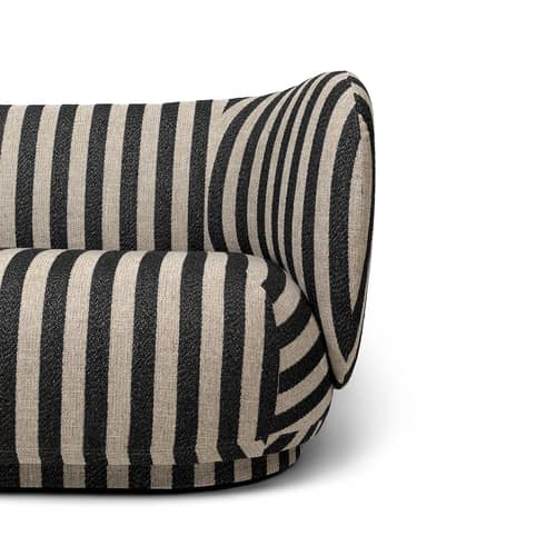 Canapé droit Rico x Louisiana tissu beige / L 150 cm - Ferm Living - Rayé noir & sable (tissu Louisiana) - Bois, Mousse, Tissu