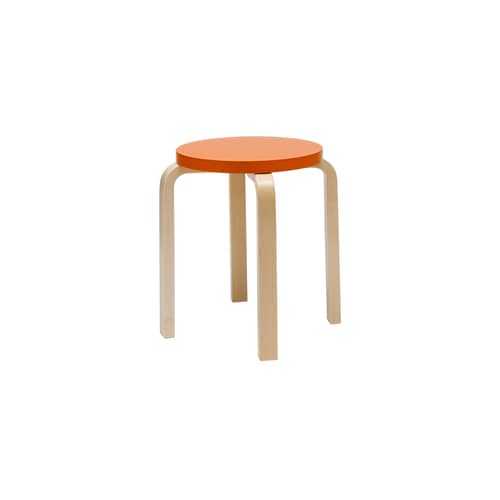 Sgabello E 60 legno arancione / Alvar Aalto, 1933 - 4 piedi - ARTEK - Arancione laccato / Piede di Betulla - Betulla lamellare, Compensato di betulla laccato