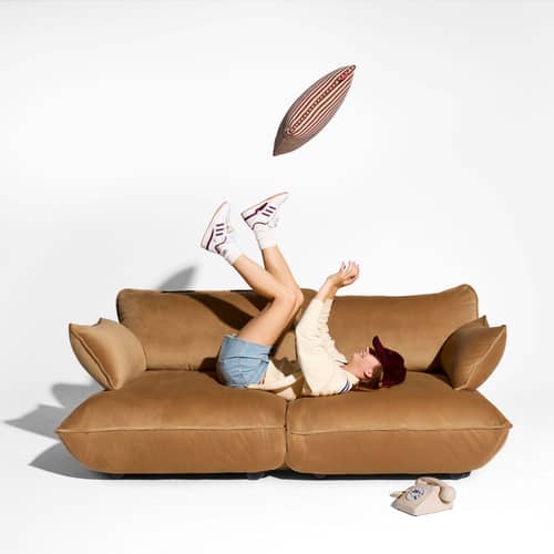 Sofa Sumo Medium textil braun / 3-Sitzer - B 210 cm / Recycelter Velours - Fatboy - Mandel (recycelter Samt) - ABS, Polypropylen, Recycelter Samt, Recycelter Schaumstoff, Stahl