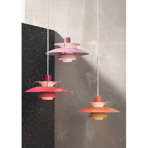 Suspension PH 5 Mini métal rose / Ø 30 cm - Louis Poulsen - Rose / Tiges bronze - Aluminium