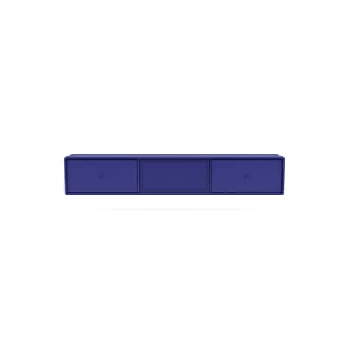 Octave V Wall-mounted TV unit wood blue / W 138 x D 30 x H 24 cm - MONTANA - Monarch 135 - Lacquered MDF, Perforated steel