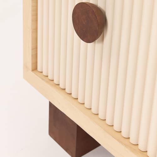 Heju X Nobodinoz Bedside table natural wood - NOBODINOZ - Light & dark wood / Beige - Ash veneer, Solid rubberwood