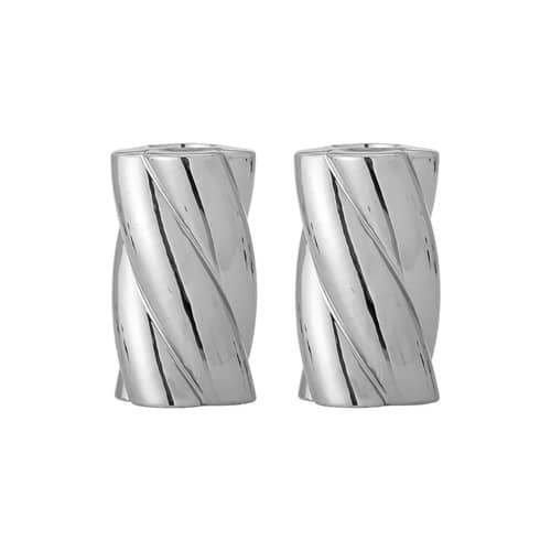 Silvia Candle stick ceramic silver / Set of 2 - Bloomingville - Silver-plated - Enamelled sandstone