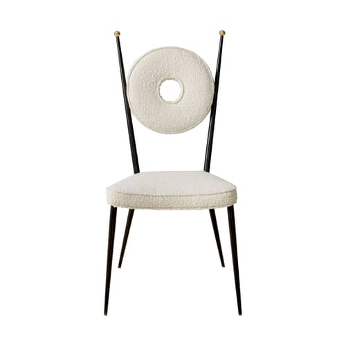 Chaise rembourrée Rondo tissu beige - Jonathan Adler - Ecru (tissu bouclé) - Acier, Laiton, Mousse, Tissu bouclé