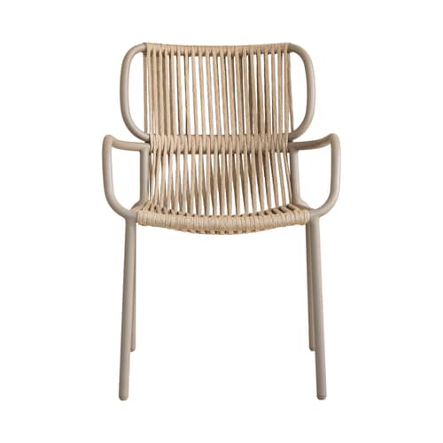 Fauteuil de repas Ribbon beige / Corde polypropylène - Vincent Sheppard - Sable / Taupe - Aluminium thermolaqué, Corde polypropylène