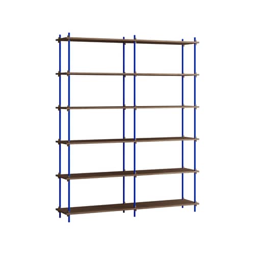 Scaffale Shelving System – s.200.2.B legno marrone / L 162 x H 200 x P 35 cm - MOEBE - Rovere affumicato / Blu - Acciaio, MDF impiallacciato rovere