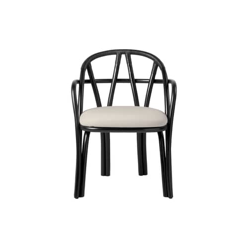 Sessel Bistra faser schwarz / Gepolsterte Sitzfläche - Gubi - Schwarz / Rohsamt (Fustagno 001) - Rattan, Schaumstoff, Velours