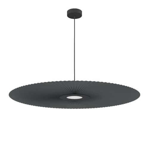 Suspension Carmen Large tissu gris / LED - Ø 120 cm - Hartô - Gris ardoise - Métal peint, Textile contrecollé sur PET