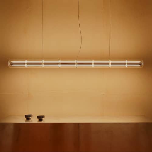 Suspension Luce Cilindrica S1 verre transparent / L 167 cm - Flos - L 167 cm - Aluminium poli, Verre borosilicaté