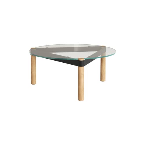 Table basse Disc verre transparent / Ø 80 cm - TIPTOE - Chêne naturel / Plateau transparent - Acier thermolaqué, Chêne massif, Verre trempé