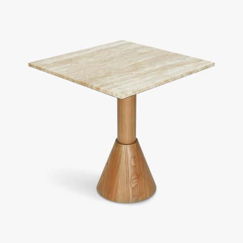 Table carrée Elba travertin beige / 70 x 70 cm - 2 personnes - NV GALLERY - Travertin beige / Frêne blond - Bois composite, Placage frêne, Travertin
