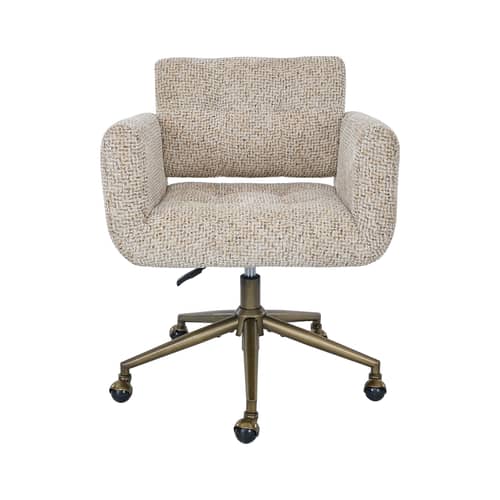 Bürosessel Valeria textil beige - NV GALLERY - Braun gesprenkelt / Messing Gebürstet - Eisen, High Density-Schaum, Tissu Tweed