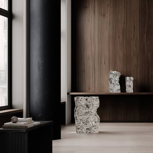 Vaso Kami Big ceramica argento / L 35 x H 49,5 cm - 101 COPENHAGEN - Cromo - Ceramica