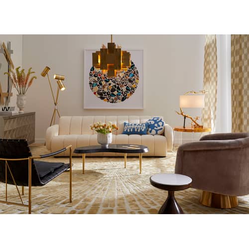 Canapé droit Brigitte tissu blanc beige / 3 places - L 223 cm / Laine bouclée - Jonathan Adler - Ivoire (Laine bouclée) - Bois, Laine bouclée, Mousse