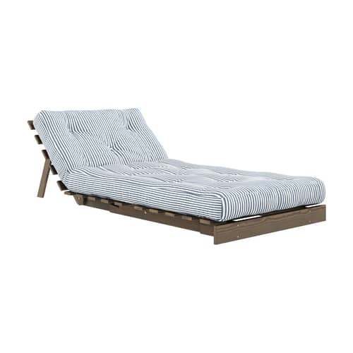 Fauteuil convertible Roots / Dormeuse & lit d\'appoint - 3 positions / Structure marron - KARUP DESIGN - Rayé bleu 611 / Bois marron - Fibres recyclées mélangées, Mousse, Pin massif certifié FSC laqué, Tissu