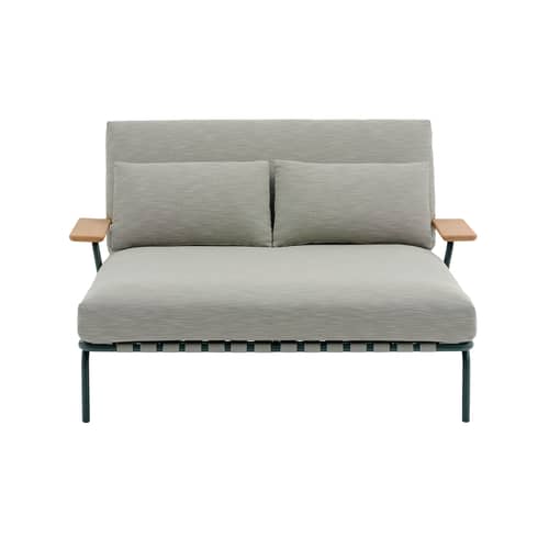 Bain de soleil double Settle tissu vert - Muuto - Vert clair (tissu Ribbed Weave 2) - Acier, Bois de sapele acajou, Mousse, Sangles, Tissu outdoor