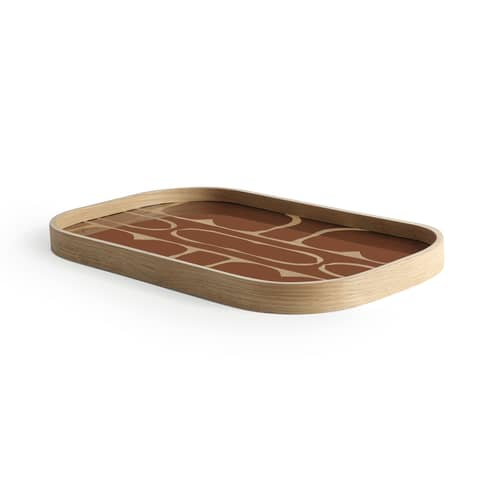 Piano/vassoio Second Nature legno marrone / 42 x 24 cm - Ethnicraft - Second natura / Ruggine e rovere - Impiallacciatura di rovere, Vetro serigrafato