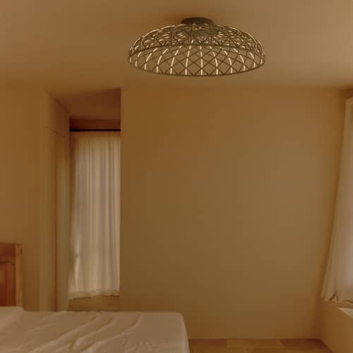 Plafonnier Skynest C LED / Ø 90,4 cm - Tissu polyester récyclé - Flos - Rouge brique - Métal, Tissu polyester recyclé