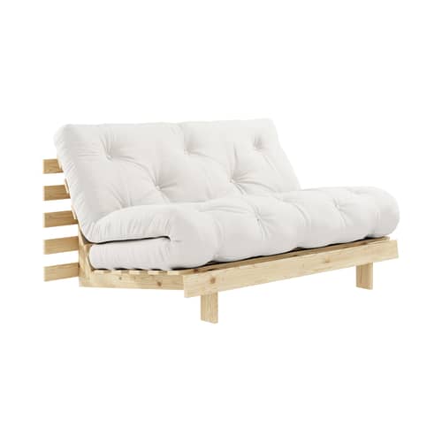 Schlafcouch Roots holz weiß / B 140 cm - 3 Positionen / Struktur Pinie Klare Kiefer - KARUP DESIGN - Naturpinie 701 / Klare Kiefer hell - FSC-zertifiziertes Massivholz Kiefer, Gewebe, Recycelte Mischfasern, Schaumstoff