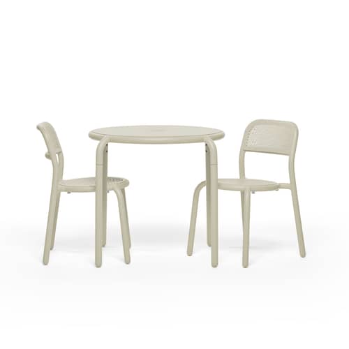 Runder Tisch Toní Bistreau metall beige / Ø 80 cm - Loch für den Sonnenschirm + abnehmbarer Kerzenhalter - Fatboy - Sandfarben - Aluminium