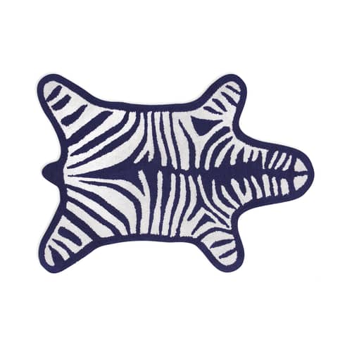 Tappeto da bagno Zebra / Reversibile - 112 x 79 cm - Jonathan Adler - Bianco / Blu marine - Cotone