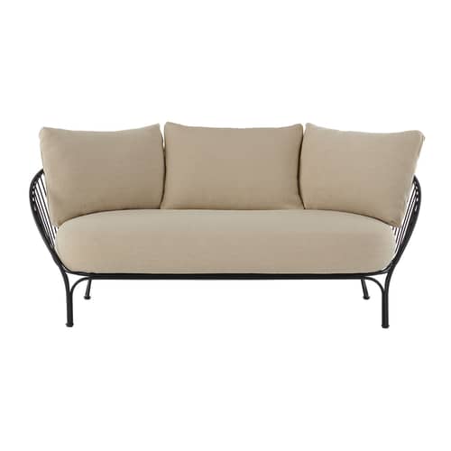 Divano da giardino a 2 posti HiRay tessuto beige / L 162 cm - Cuscini INCLUSI - Kartell - Tessuto Nero / Beige - Acciaio galvanizzato verniciato, Fiocco di poliestere, Poliuretano, Tessuto Trama