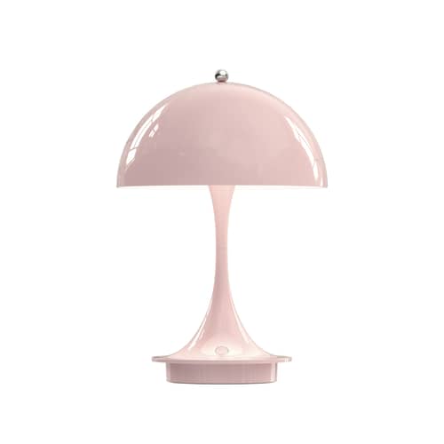 Lampe sans fil rechargeable Panthella 160 Metal / LED - Ø 16 cm / Pied & abat-jour métal - Louis Poulsen - Rose pâle (métal) - Acier, Fonte d\'aluminium
