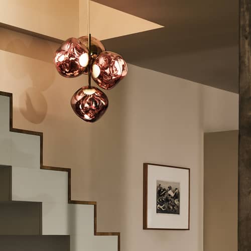 Pendelleuchte Melt Chandelier Mini plastikmaterial kupfer / LED - Ø 54 x H 63 cm / Polycarbonat, metallisiert (wechselt die Farbe) - Tom Dixon - Kupfer - Geblasenes Polycarbonat, Stahl
