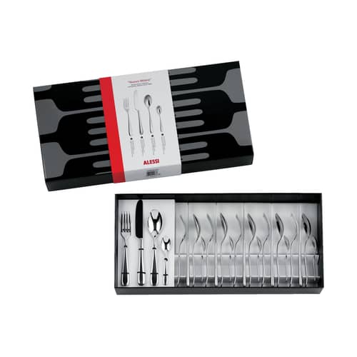 Ménagère Nuovo Milano métal / Coffret 24 couverts - Version monobloc - Alessi - Acier poli - Acier inoxydable poli