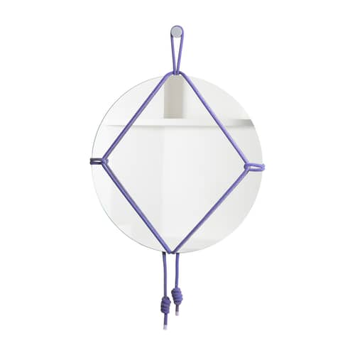 Miroir mural Shibari Rond verre bleu / Ø 65 cm - Moustache - Bleu - Corde, Hêtre, Verre
