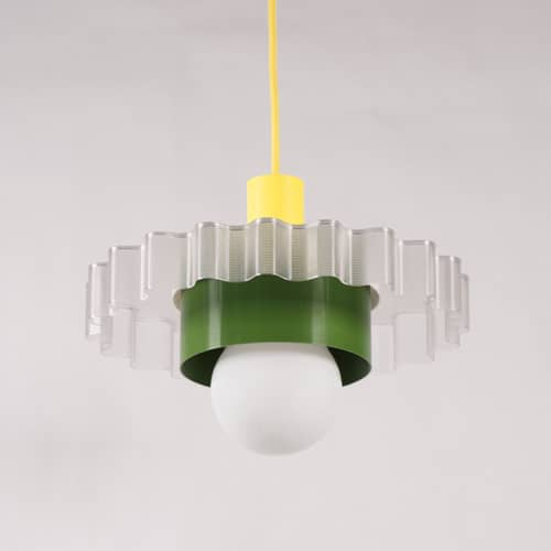 Pendelleuchte Gigi n°3 plastikmaterial bunt / Ø 28 x H 14,5 cm - Recycelter Kunststoff / Hergestellt in Frankreich - Warren & Laetitia - Gelbes Kabel / Khaki / Weiß - Bioplastik, Recycelter Kunststoff