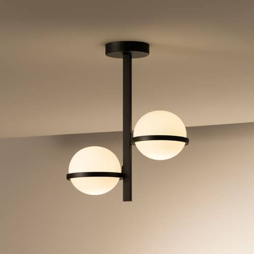 Plafonnier Palma métal noir / Ø 50 x H 61 cm - Vibia - Laqué graphite mat - Acier, Aluminium, Verre soufflé