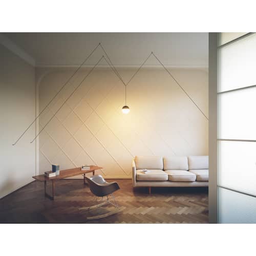 Sospensione String Light Sphere metallo nero LED / Cavo decorativo da 12 metri - Flos - Sospensione Sfera / Nero - alluminio verniciato, policarbonato, Tessuto