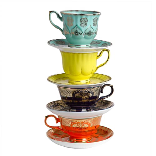 Grandpa Teacup ceramic multicoloured / Set of 4 - With saucers - Pols Potten - Multicoloured - Enamelled china