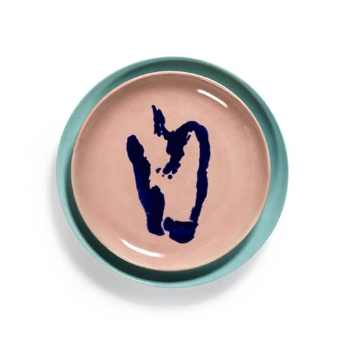 Teller Feast keramik rosa Medium / Ø 22,5 cm - Serax - Paprika / Rosa & blau - emaillierter Sandstein