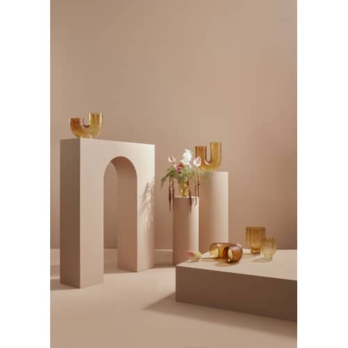 Vaso Arura Small vetro arancione marrone / Vetro strutturato - L 34 x H 19 cm - AYTM - Ambra - Vetro soffiato a bocca