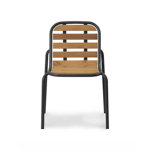 Chaise empilable Vig Wood bois naturel - Normann Copenhagen - Noir / Bois - Acier thermolaqué, Bois de robinier huilé