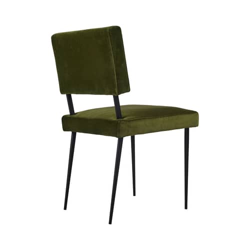 Chaise rembourrée M-Chair tissu vert / Réédition Marcel Gascoin - Gubi - Vert (velours Asator 0974) - Acier, Mousse, Velours