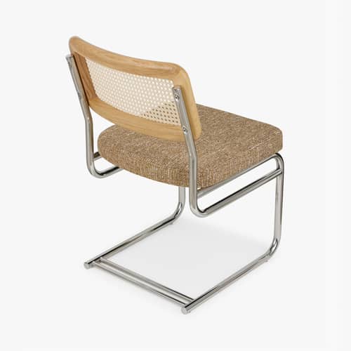 Chaise rembourrée Uberto / Cannage rotin - NV GALLERY - Marron Ristretto (tweed) / Frêne naturel - Cannage de rotin, Frêne massif, Tissu Tweed