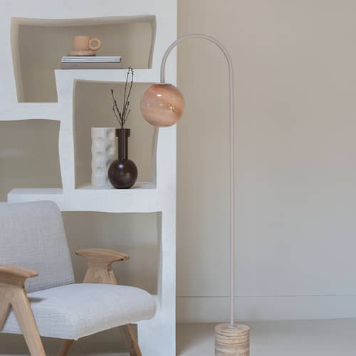 Lampada a stelo Tivoli pietra beige - It\'s about Romi - Sabbia - Acciaio, Travertino, Vetro