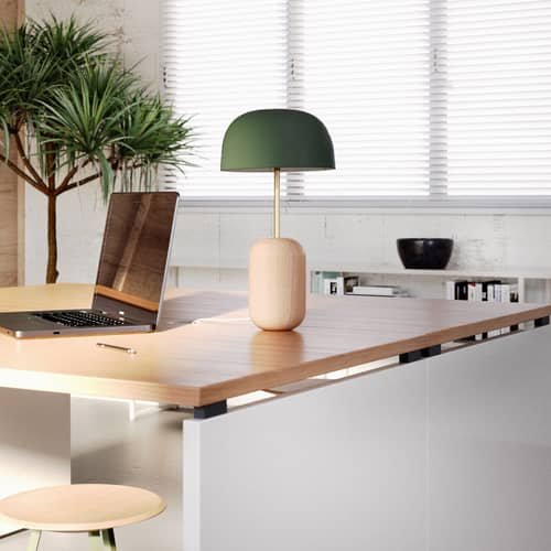 Lampe de table Nina métal vert - Hartô - Vert cendré - Aluminium laqué, Frêne massif, Laiton