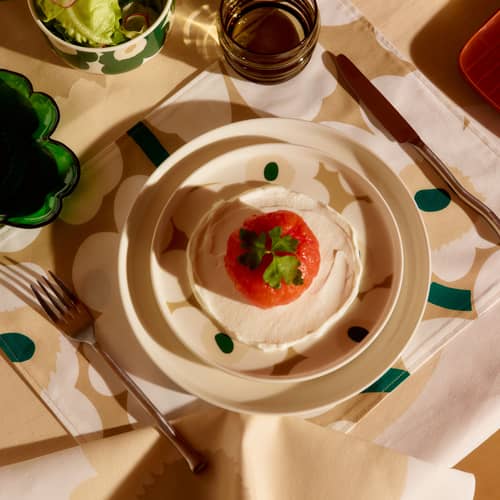 Piatto da dessert Unikko ceramica beige / Ø 20 cm - Marimekko - Unikko / Beige, bianco e verde - Gres