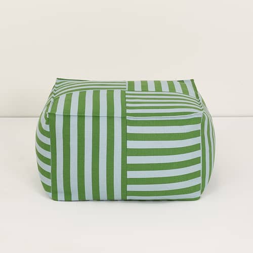 Pouf Otto tissu vert / Repose-pieds - 55 x 55 cm - NOBODINOZ - Vert & bleu / Rayé - Coton bio, Polystyrène expansé