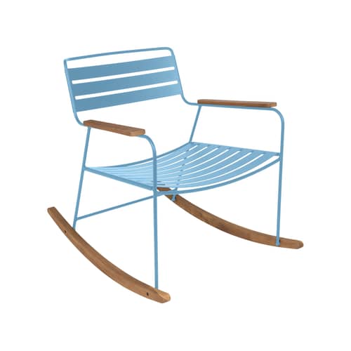 Rocking chair Surprising métal bleu / teck - Fermob - Bleu Maya - Acier, Teck
