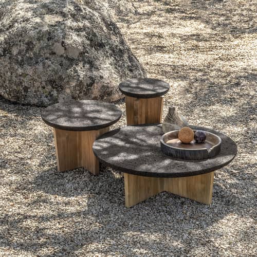 Table basse Cross liège & plateau verre  / Ø 100 x H 33 cm - Ethimo - Liège bruni & verre / Bois naturel - Liège bruni, Teck, Verre
