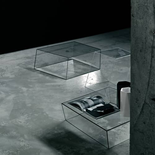 Table basse Wireframe verre noir transparent / 75 x 87 cm - Piero Lissoni, 2011 - Glas Italia - Transparent - Arêtes noir - Cristal trempé