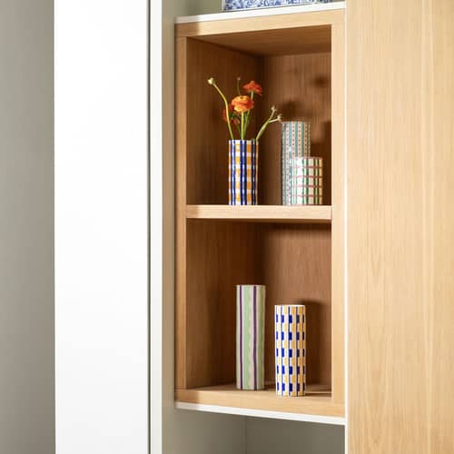 Vaso Clash Check ceramica multicolore / Ø 8 x H 18 cm - Dipinto a mano - & klevering - H 18 cm / Blu e Curry - Porcellana