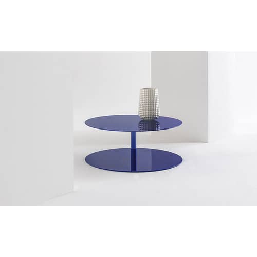 Table basse Gong Lux métal multicolore Ø 73,5 x H 28 cm/ Modèle d\'exposition - Cappellini - Bleu métallisé - Métal